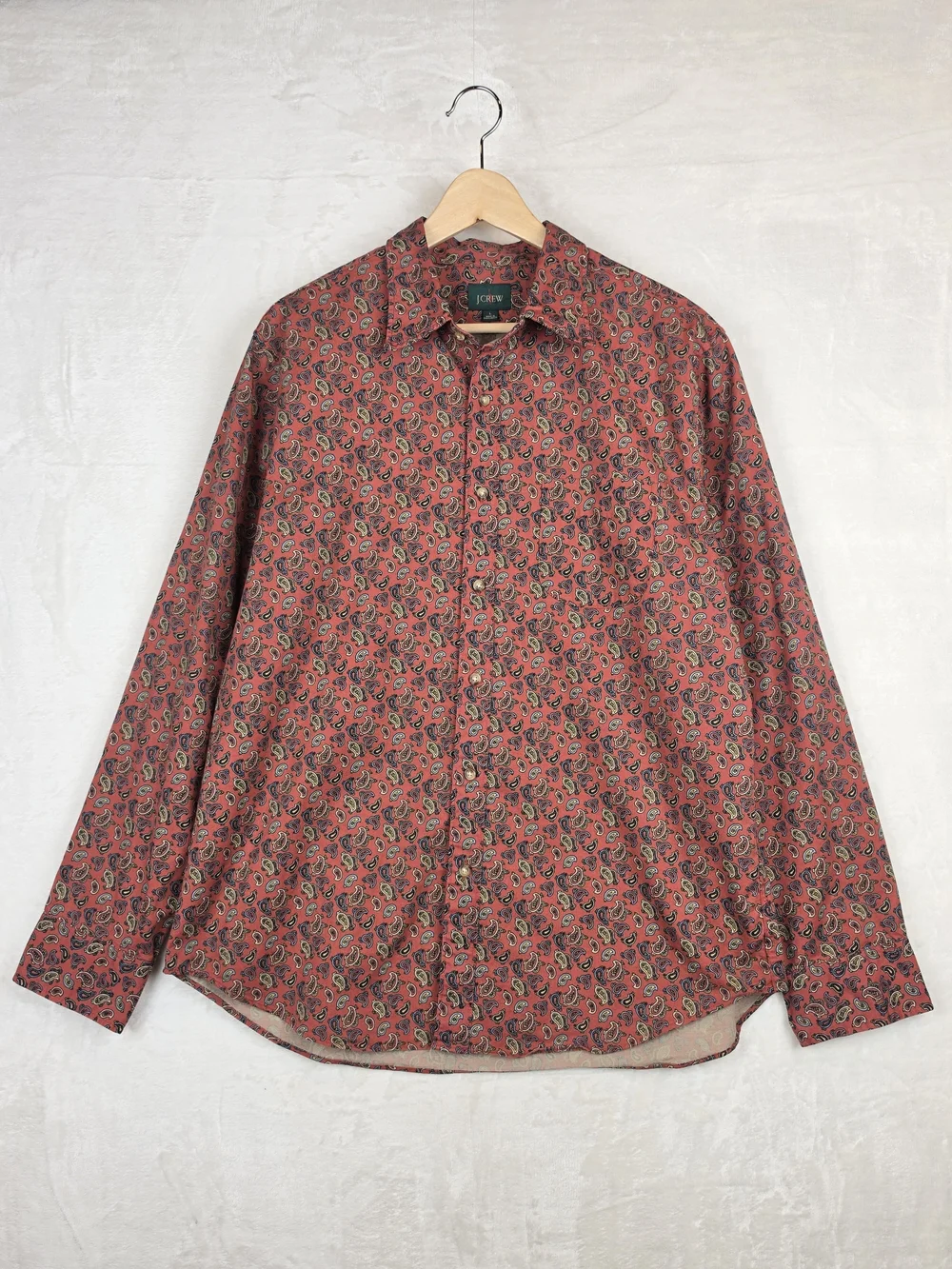 J.Crew Oarsman Mens Large Paisley Button Down Shirt Rust Red Long Sleeve Cotton